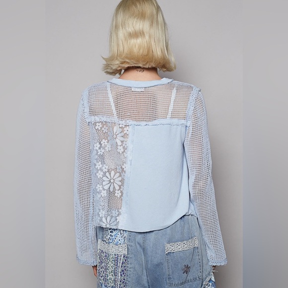POL CROCHET PATCH LONG SLEEVE TOP-IN POWDER BLUE SIZE XL BRAND BEW IN POLY-BAG - Picture 15 of 15